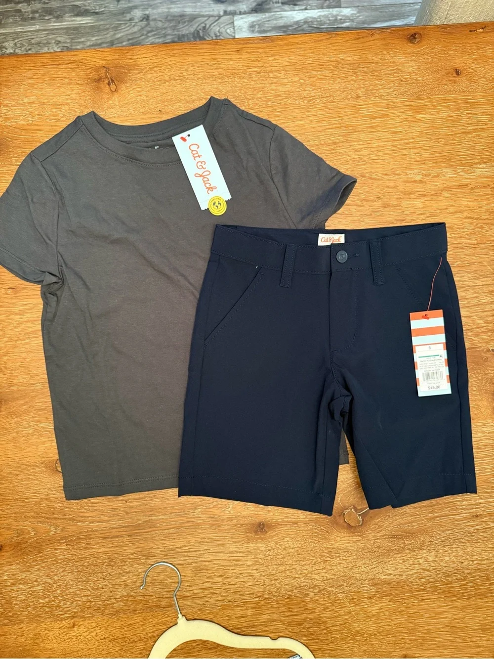 Cat & Jack Navy Shorts with Charcoal Tee
